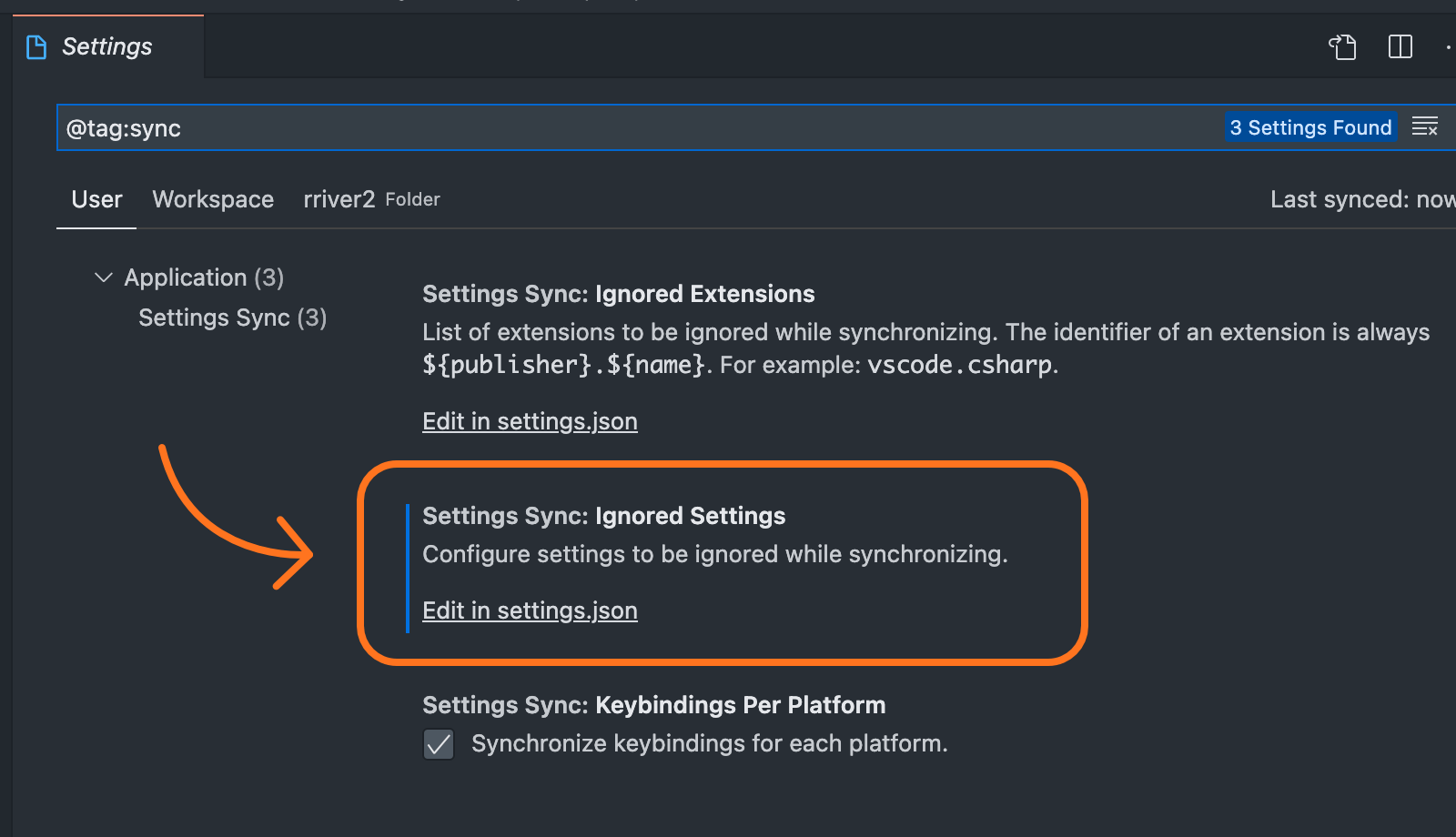 Settings Syncの設定画面